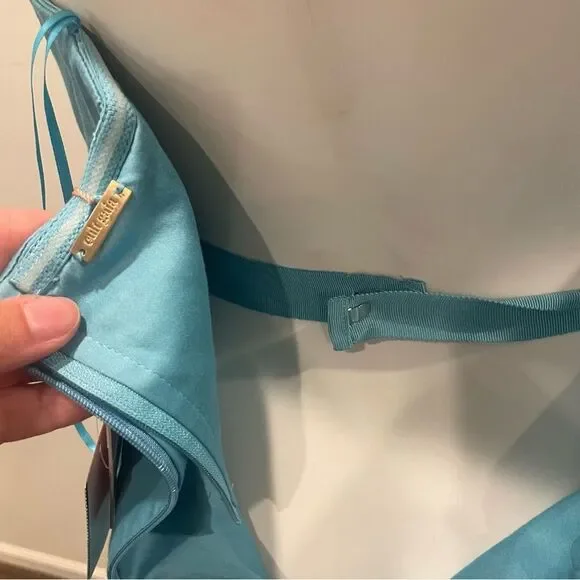 NWT CULT GAIA Chiara Sleeveless Blue Cotton-Blend Plunge Bubble Skirt Midi Dress - Picture 13 of 15